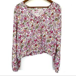 LOFT popover top with long  sleeves and v-back, loose fit, floral
